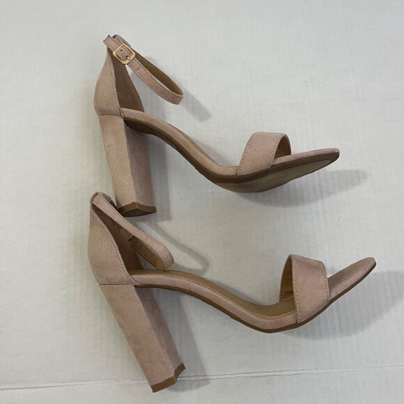 Faux Suede Ankle Strap Open Toe Heel Sandals Sz 7.5 Timeless Romantic Soft Glam - Picture 4 of 7
